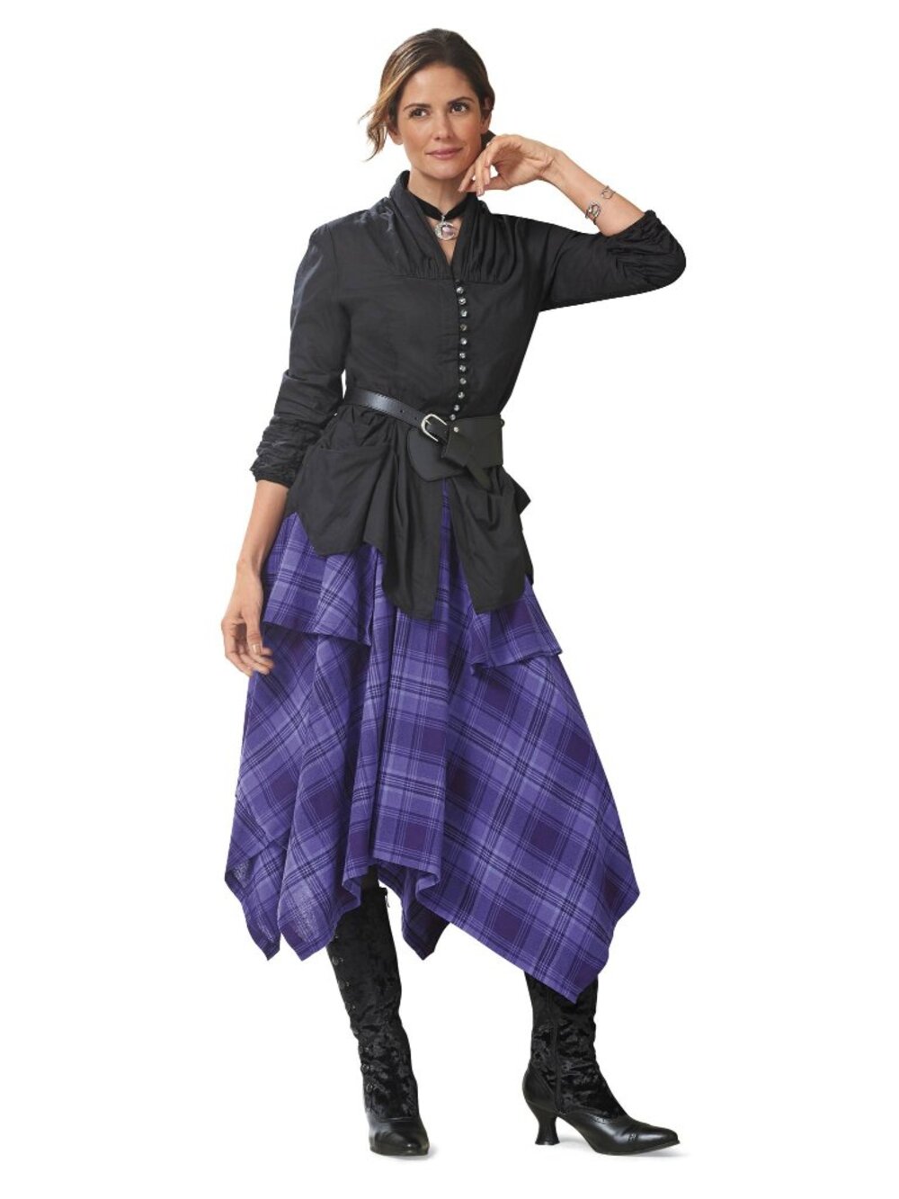 Pyramid Collection Goth Steampunk Victorian Runched Cinched Belted Irregular Top - Picture 2 of 3